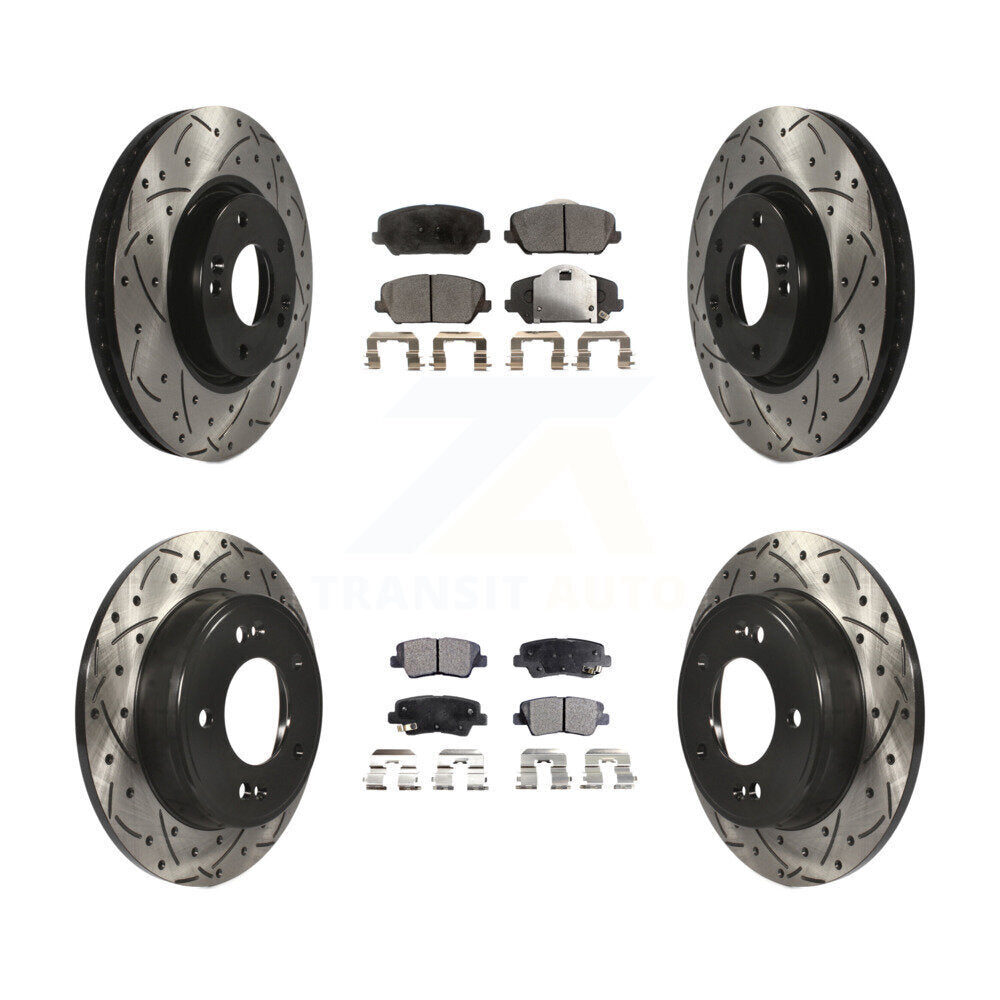 Drilled Slot Brake Rotor & Semi-Metallic Pad Front Rear Kit For Kia Forte Forte5