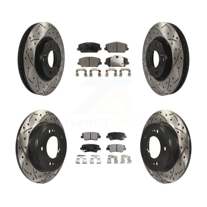 Drilled Slot Brake Rotor & Semi-Metallic Pad Front Rear Kit For Kia Forte Forte5