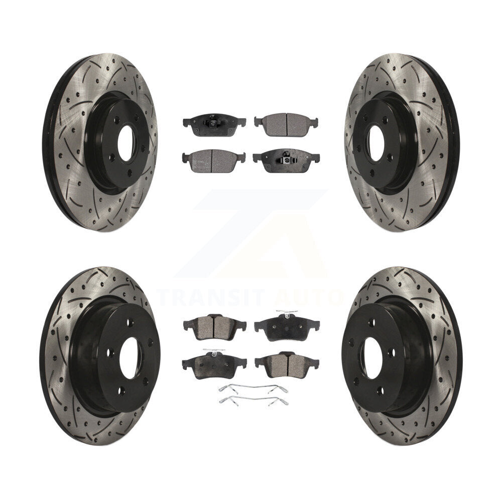 Drill Slot Brake Rotors Semi-Metallic Pad Front Rear Kit For Ford Escape Transit