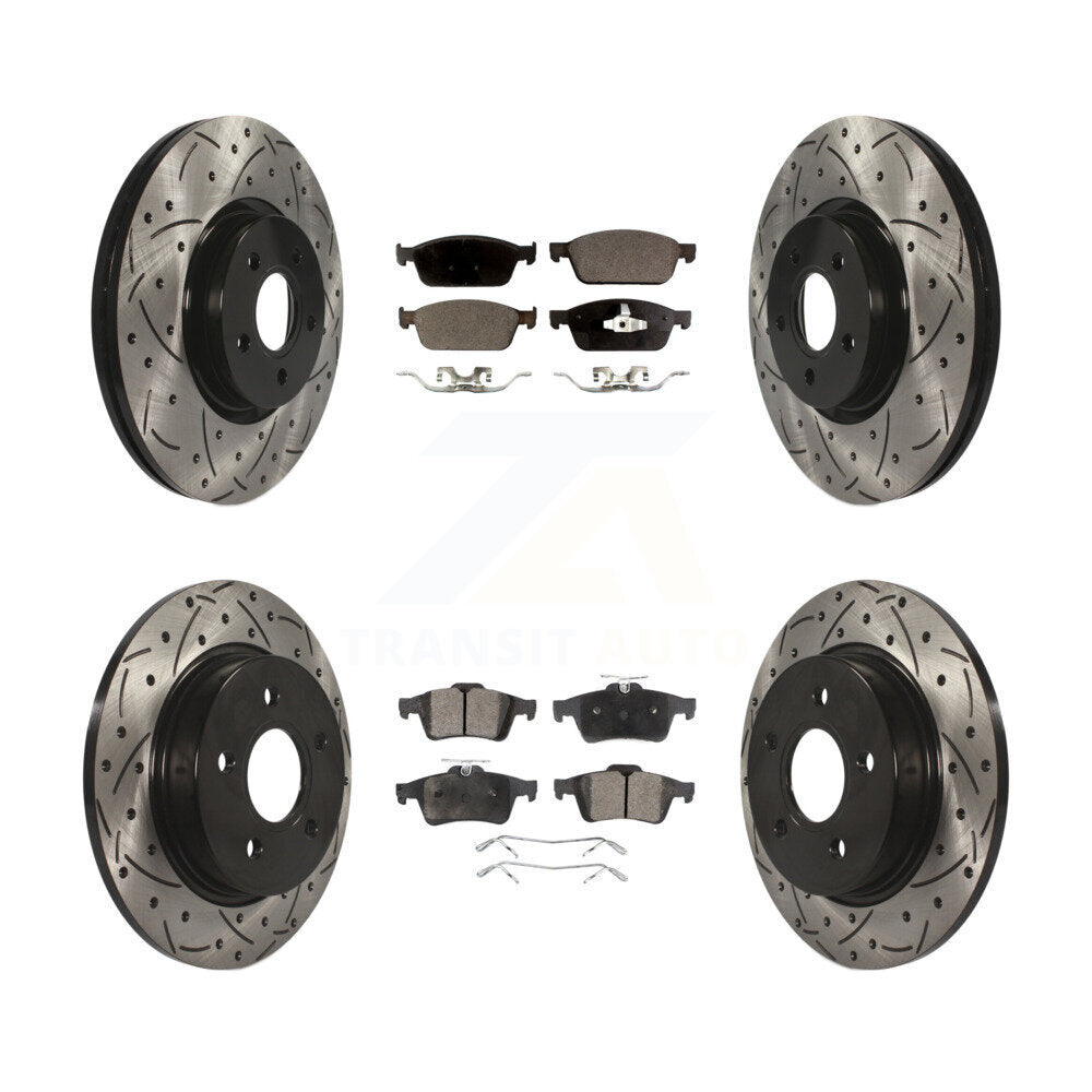 Drill Slot Brake Rotors Semi-Metallic Pad Front Rear Kit For 13-18 Ford Focus ST