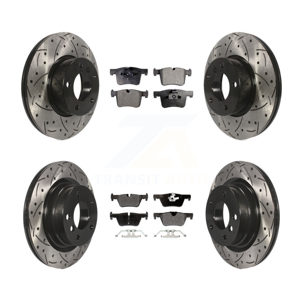 Drilled Slot Disc Brake Rotor Semi-Metallic Pad Front Rear Kit For BMW 320i 328d