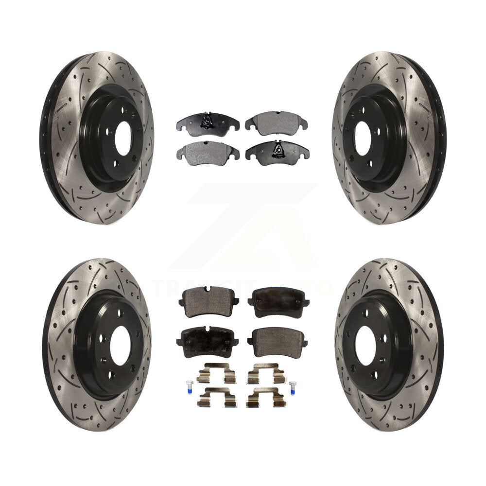 Coated Drill Slot Disc Brake Rotors Semi-Metallic Pad Front Rear Kit For Audi A6