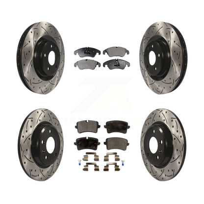 Coated Drill Slot Disc Brake Rotors Semi-Metallic Pad Front Rear Kit For Audi A6