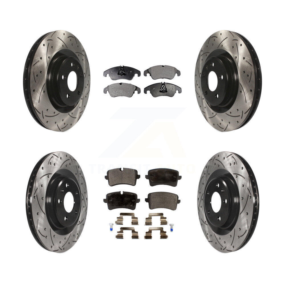 Drilled Slot Brake Rotor Semi-Metallic Pad Front Rear Kit For Audi A6 Quattro A7