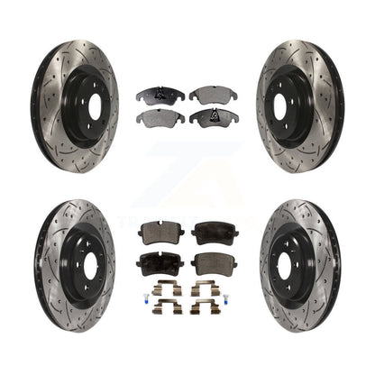 Drilled Slot Brake Rotor Semi-Metallic Pad Front Rear Kit For Audi A6 Quattro A7