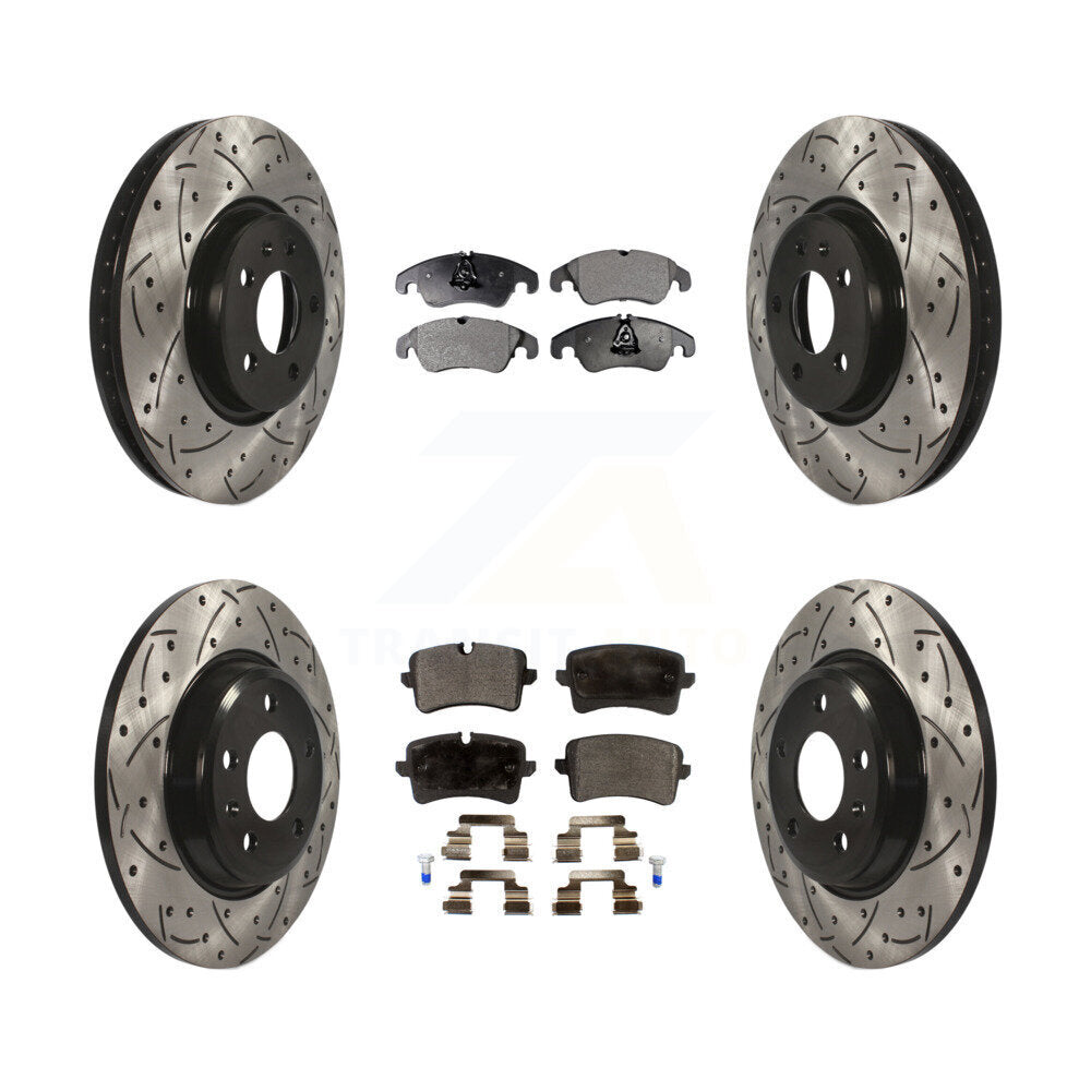 Coated Drill Slot Disc Brake Rotors Semi-Metallic Pad Front Rear Kit For Audi A6