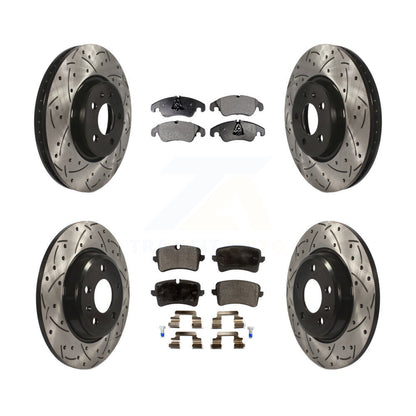 Coated Drill Slot Disc Brake Rotors Semi-Metallic Pad Front Rear Kit For Audi A6