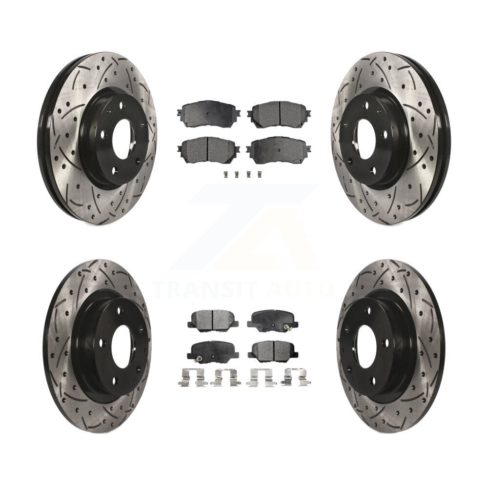 Coated Drill Slot Disc Brake Rotors Semi-Metallic Pad Front Rear Kit For Mazda 6