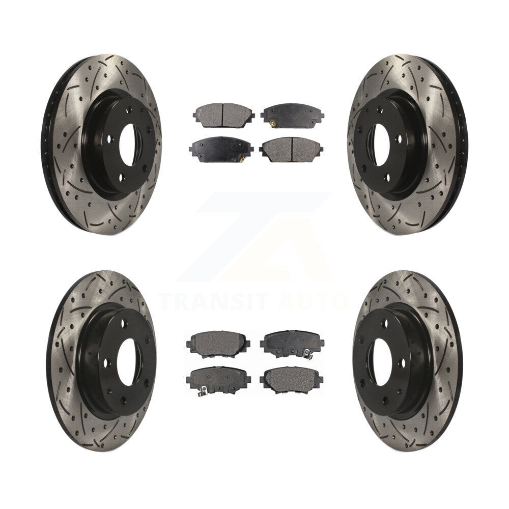 Drilled Slot Disc Brake Rotor Semi-Metallic Pad Front Rear Kit For Mazda 3 Sport