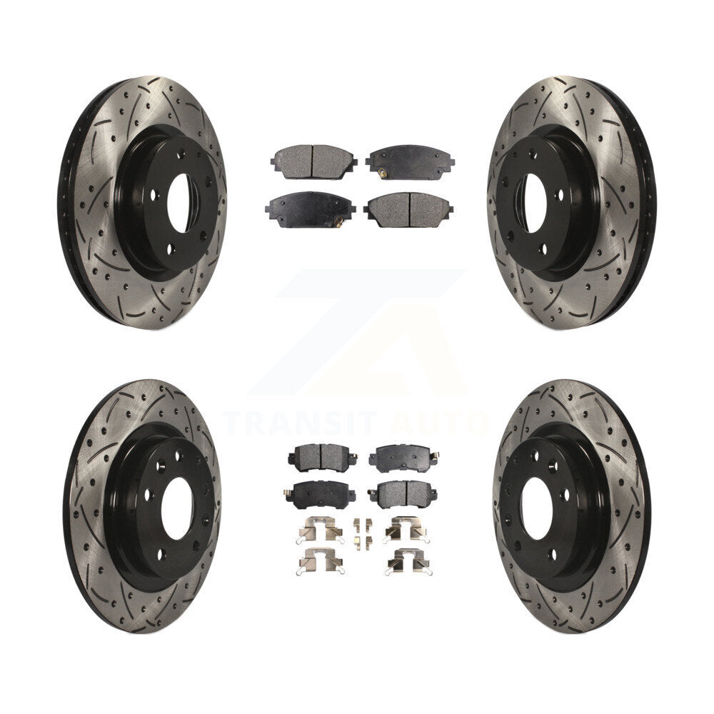 Drill Slot Brake Rotor Semi-Metallic Pad Front Rear Kit For 16-18 Mazda CX-3 AWD