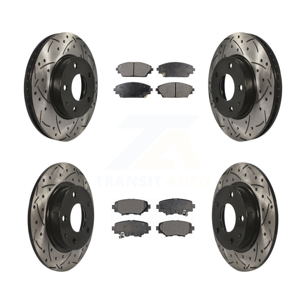 Drilled Slot Disc Brake Rotor Semi-Metallic Pad Front Rear Kit For Mazda 3 Sport