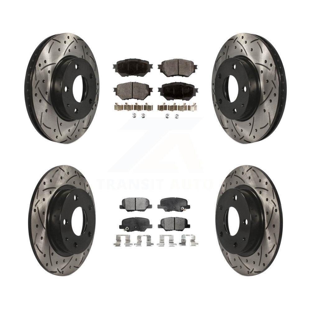 Drilled Slot Disc Brake Rotor Semi-Metallic Pad Front Rear Kit For Mazda 3 Sport