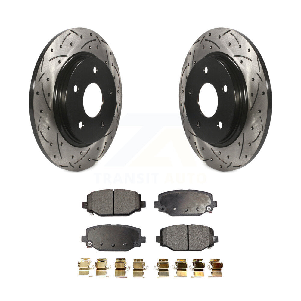 Drilled Slot Disc Brake Rotor Semi-Metallic Pad Rear Kit For Dodge Grand Caravan