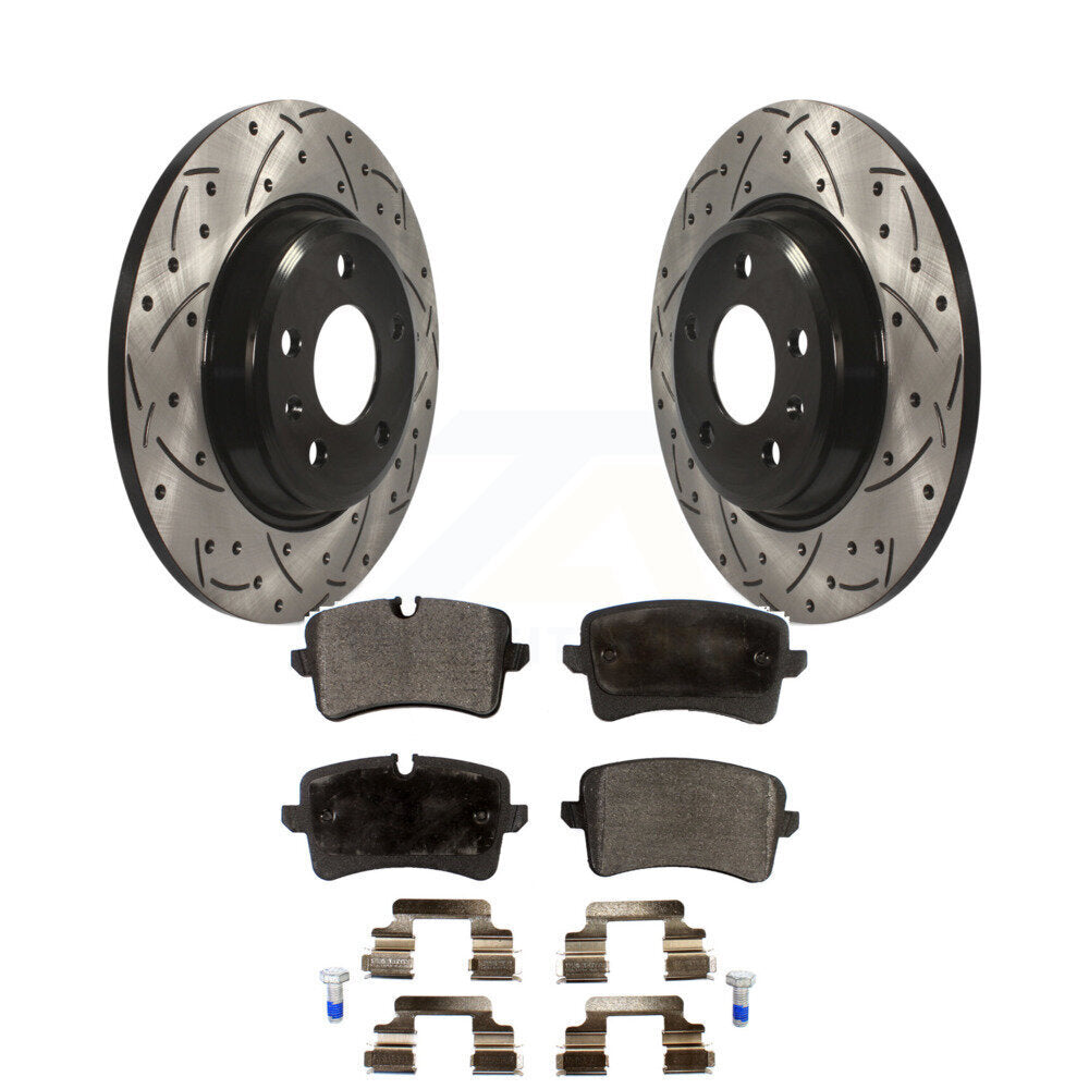 Drilled Slot Disc Brake Rotors Semi-Metallic Pad Rear Kit For Audi A7 Quattro A6