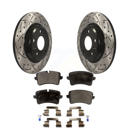 Drilled Slot Disc Brake Rotors Semi-Metallic Pad Rear Kit For Audi A7 Quattro A6