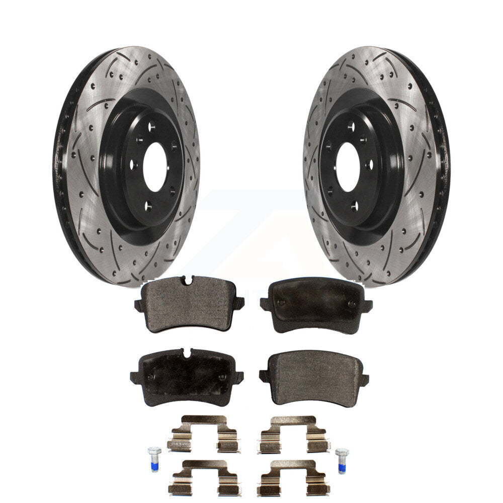 Drilled Slot Brake Rotor Semi-Metallic Pad Rear Kit For Audi Porsche Macan A6 A7