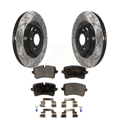 Drilled Slot Brake Rotor Semi-Metallic Pad Rear Kit For Audi Porsche Macan A6 A7