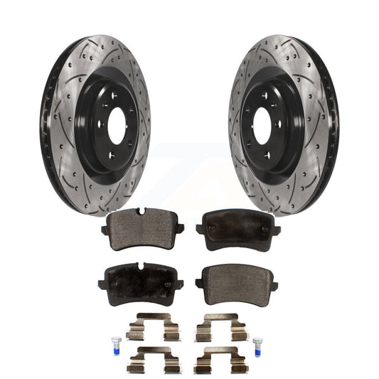 Drilled Slot Brake Rotor Semi-Metallic Pad Rear Kit For Audi Porsche Macan A6 A7