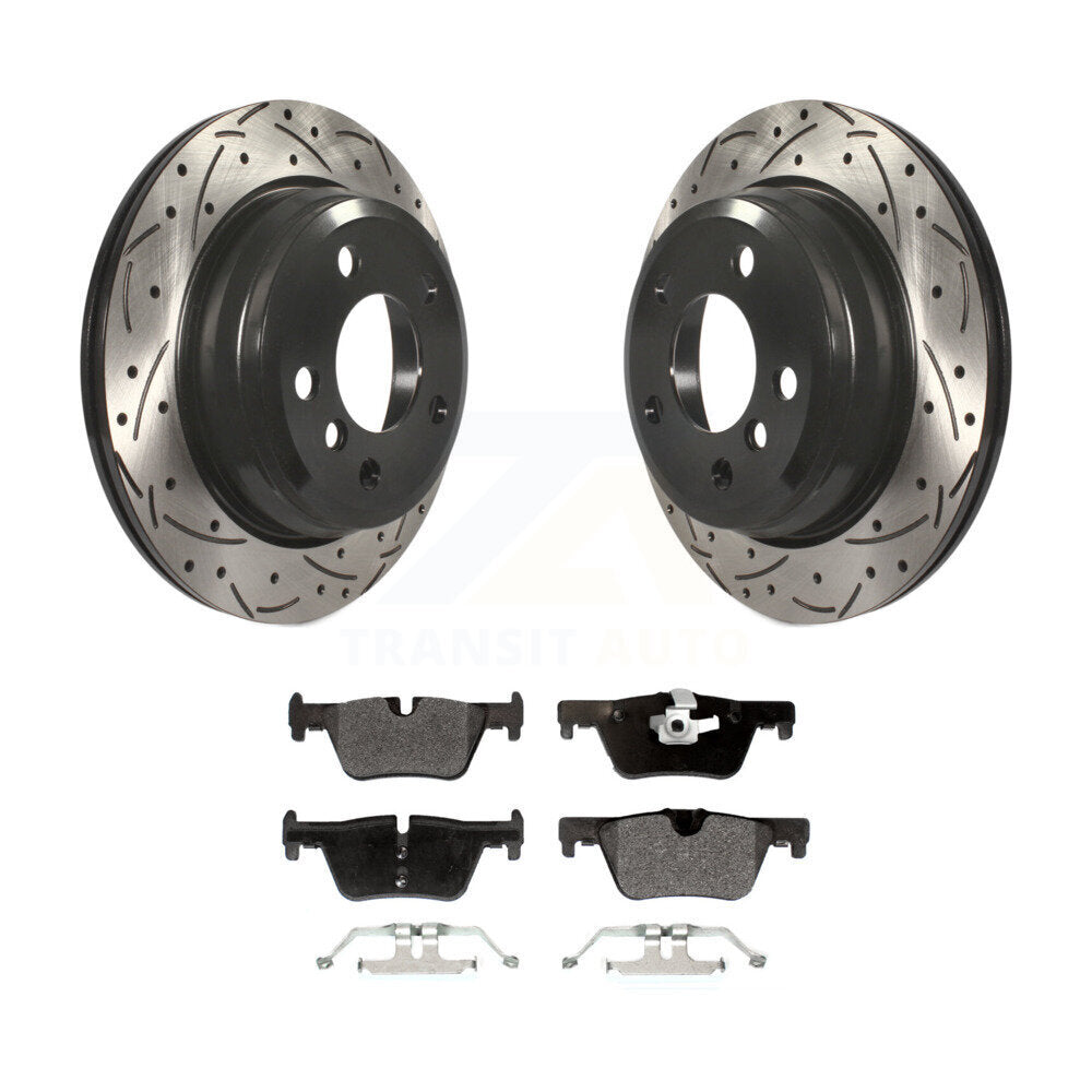 Drill Slot Brake Rotors Semi-Metallic Pad Rear Kit For BMW 328i xDrive 330i 320i