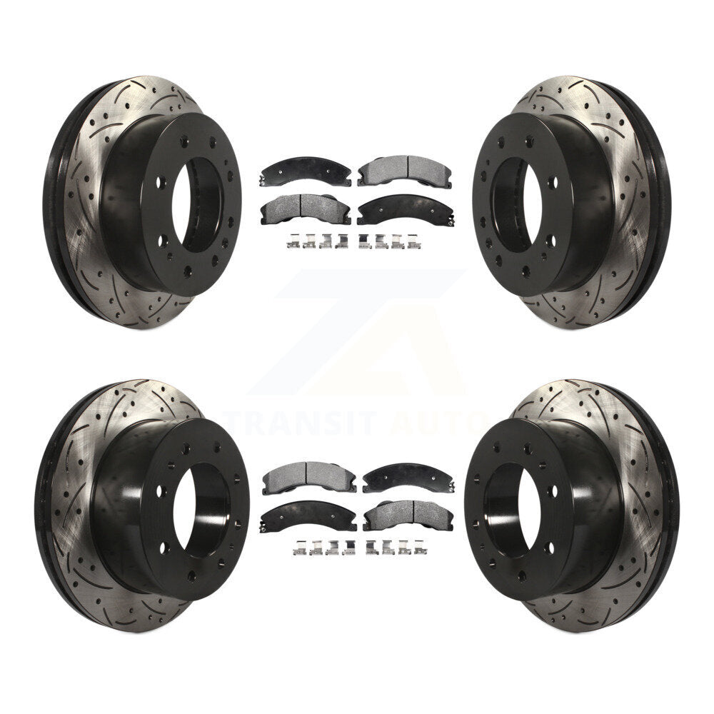 Drill Slot Brake Rotor Semi-Metallic Pad Front Rear Kit For GMC Chevrolet Sierra