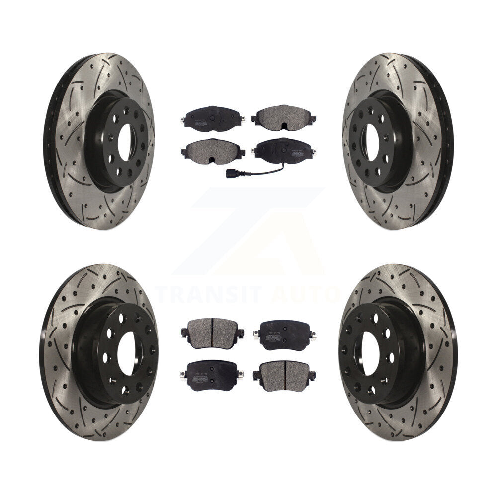 Drill Slot Brake Rotors Semi-Metallic Pad Front Rear Kit For Volkswagen Golf GTI