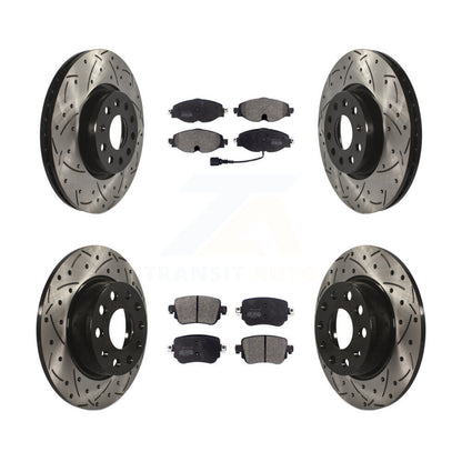 Drill Slot Brake Rotors Semi-Metallic Pad Front Rear Kit For Volkswagen Golf GTI