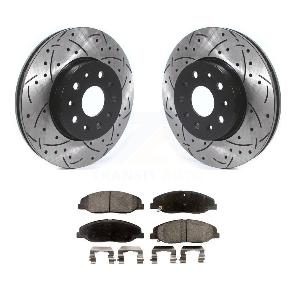 Coated Drill Slot Disc Brake Rotors Semi-Metallic Pad Front Kit For Cadillac CTS