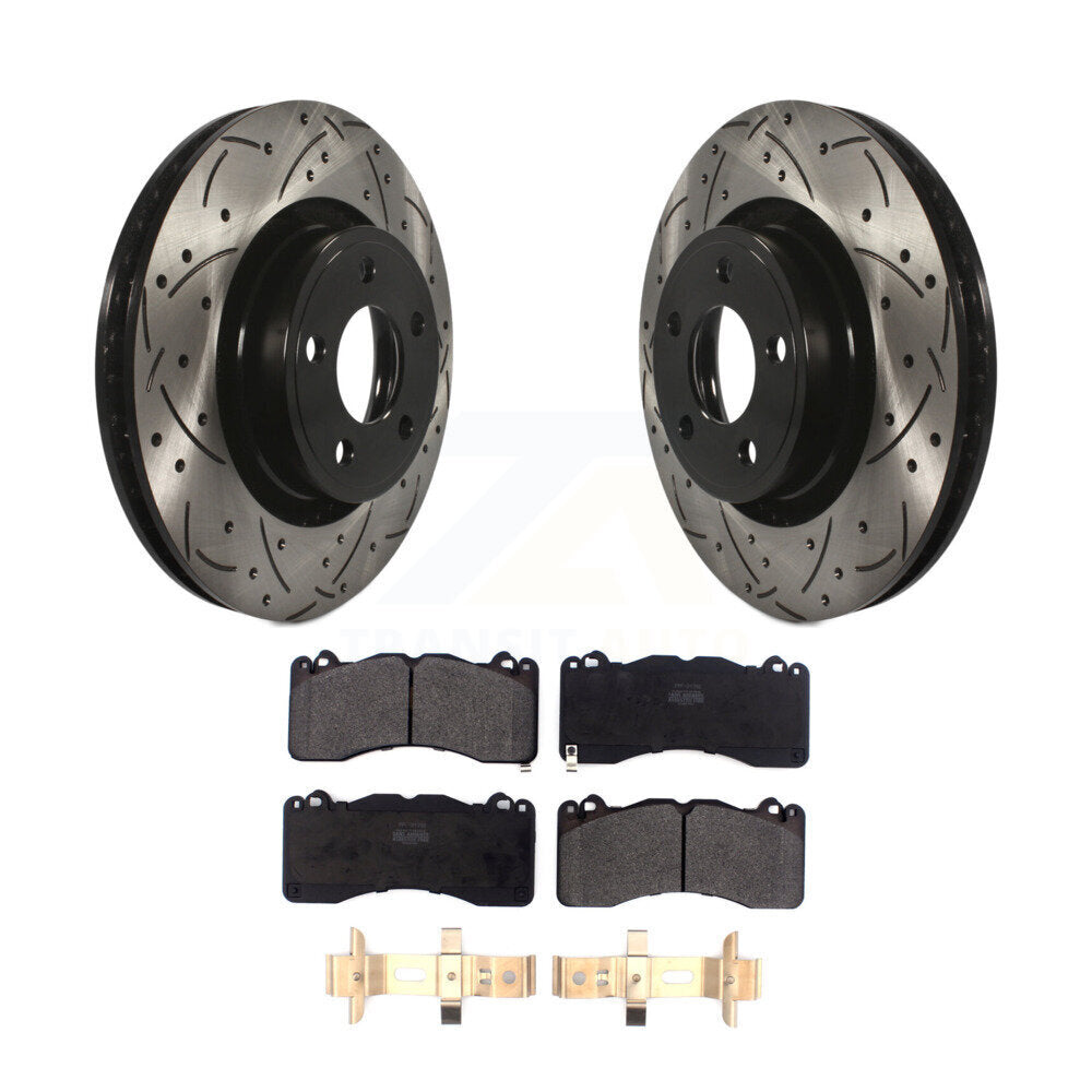Drill Slot Disc Brake Rotor Semi-Metallic Pad Front Kit For 2015 Ford Mustang V6