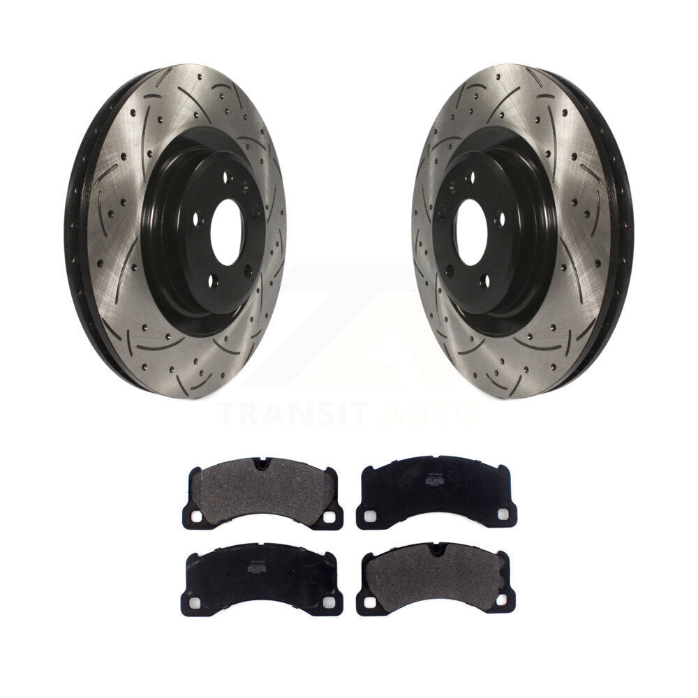 Drilled Slot Brake Rotor Semi-Metallic Pad Front Kit For 2017 Porsche Macan Base