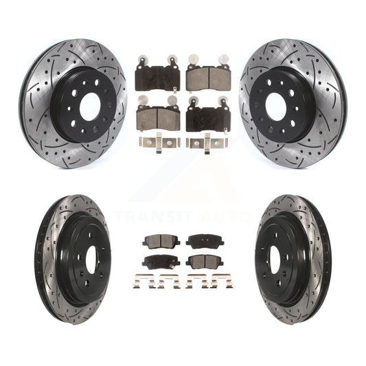 Drilled Slot Disc Brake Rotors Semi-Metallic Pad Front Rear Kit For Cadillac CTS