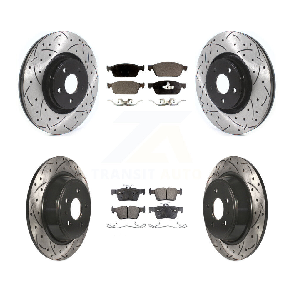 Drilled Slot Disc Brake Rotor & Semi-Metallic Pad Front Rear Kit For Lincoln MKC