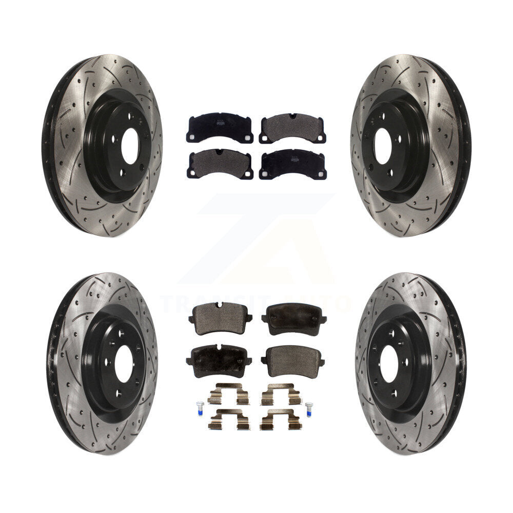 Drilled Slot Brake Rotor Semi-Metallic Pad Front Rear Kit For Porsche Macan Base