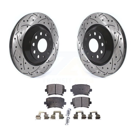 Drill Slot Brake Rotor Semi-Metallic Pad Rear Kit For Volkswagen GTI Passat CC R