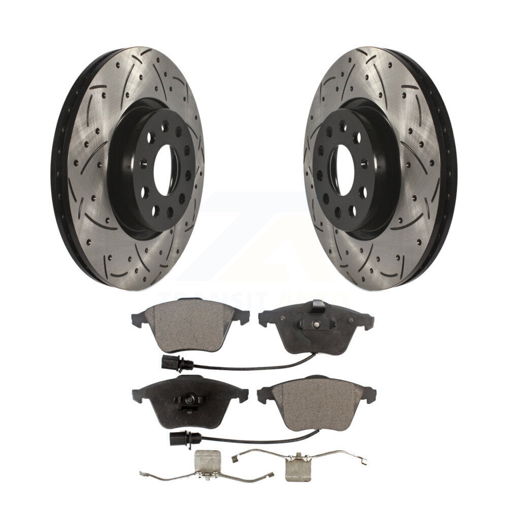 Drilled Slot Disc Brake Rotors Semi-Metallic Pad Front Kit For Volkswagen CC R32