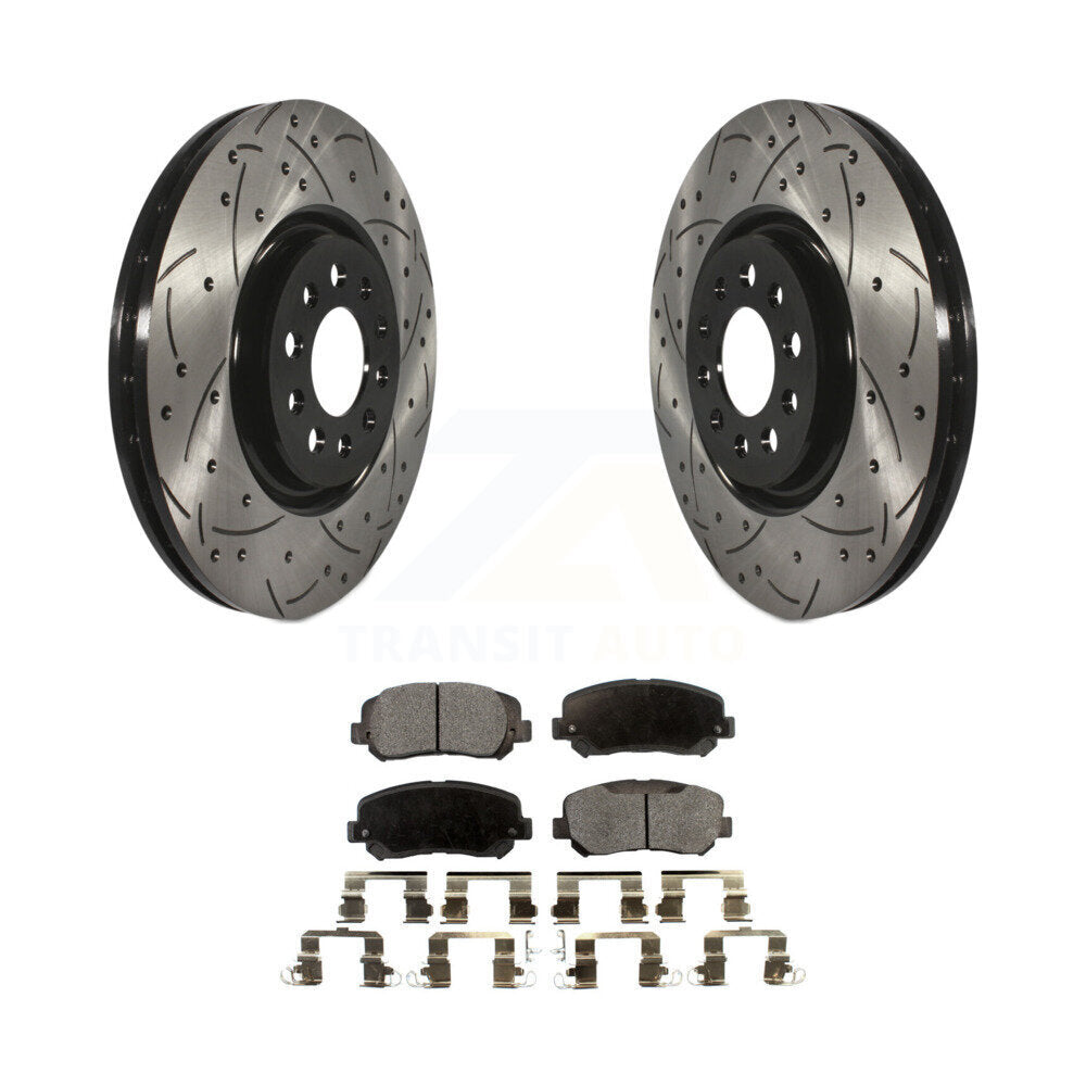 Coated Drill Slot Disc Brake Rotor Semi-Metallic Pad Front Kit For Jeep Cherokee