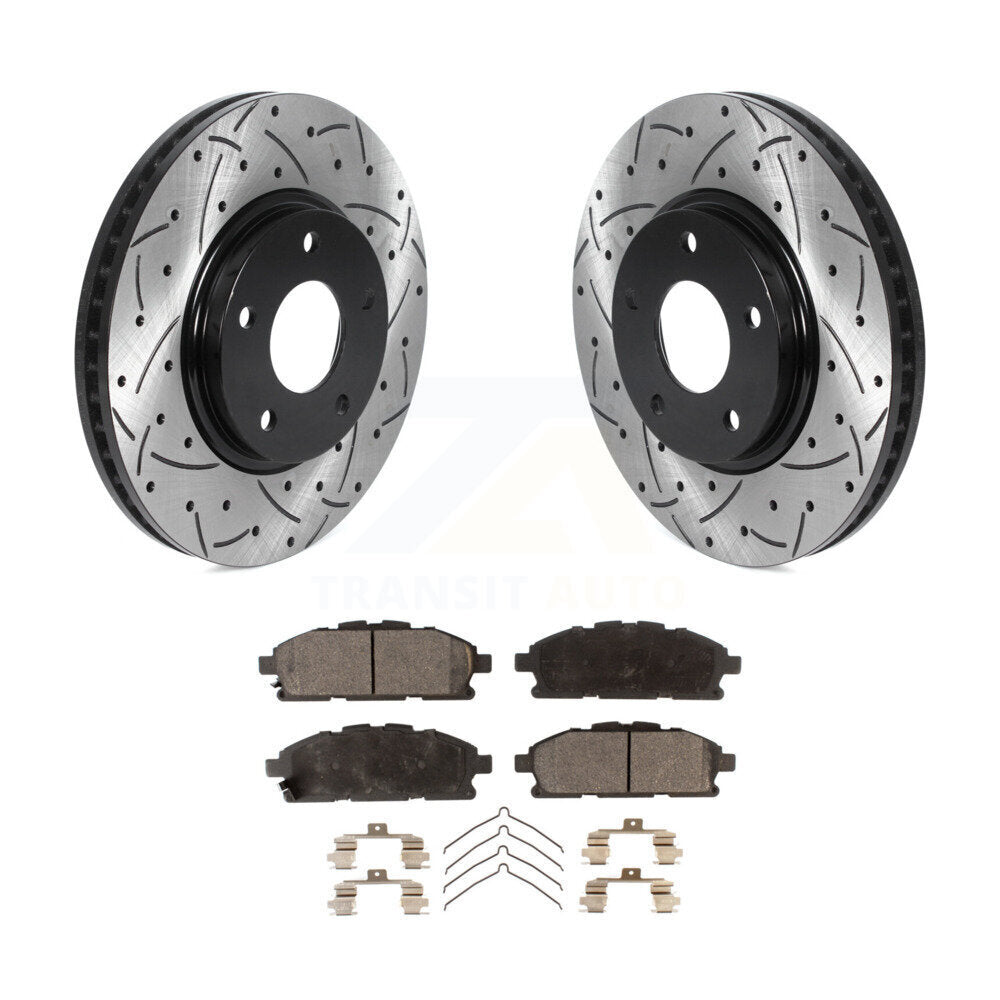 Drilled Slot Brake Rotors Semi-Metallic Pad Front Kit For 2011-2017 Nissan Quest