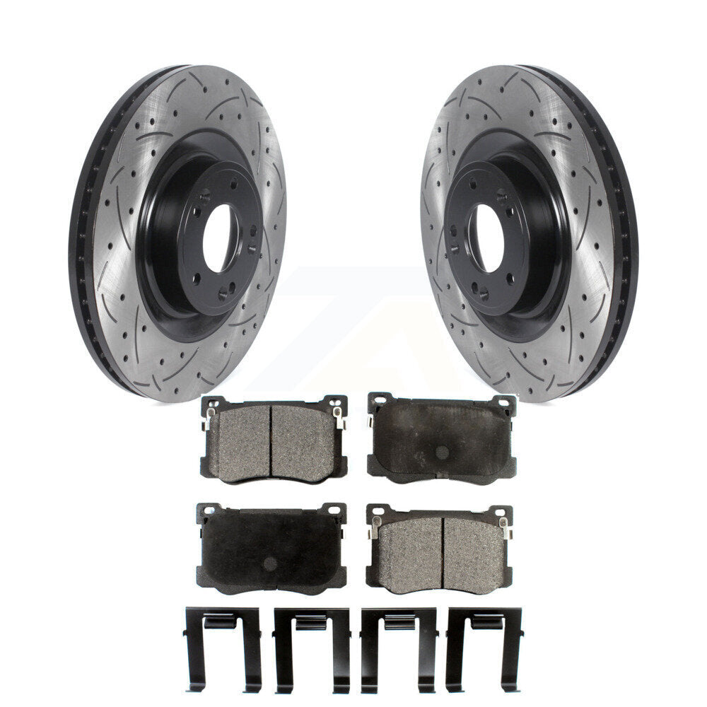 Drilled Slot Brake Rotor Semi-Metallic Pad Front Kit For Hyundai Genesis G80 Kia
