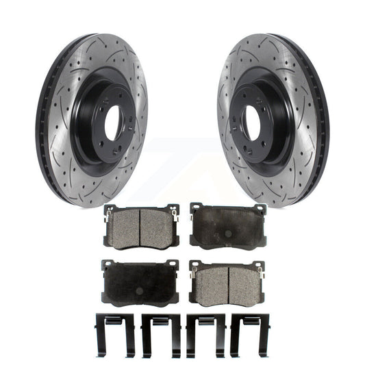 Drilled Slot Brake Rotor Semi-Metallic Pad Front Kit For Hyundai Genesis G80 Kia