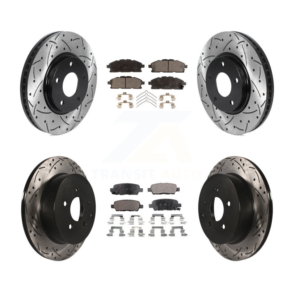 Drilled Slot Brake Rotor Semi-Metallic Pad Front Rear Kit For 11-17 Nissan Quest