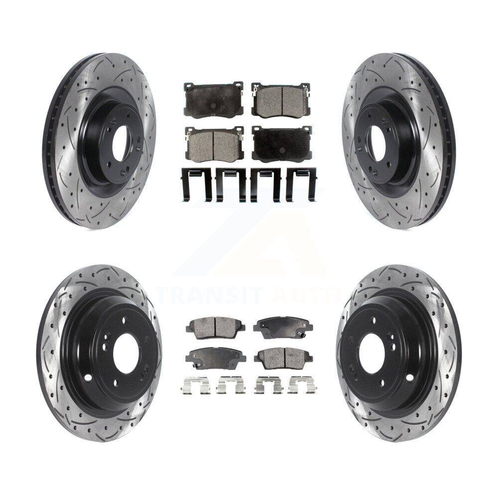Drill Slot Brake Rotors Semi-Metallic Pad Front Rear Kit For Hyundai Genesis G80