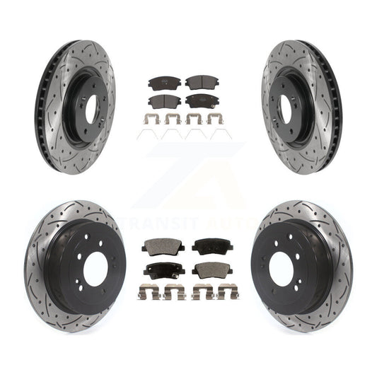 Drilled Slot Disc Brake Rotors Semi-Metallic Pad Front Rear Kit For Kia Sportage