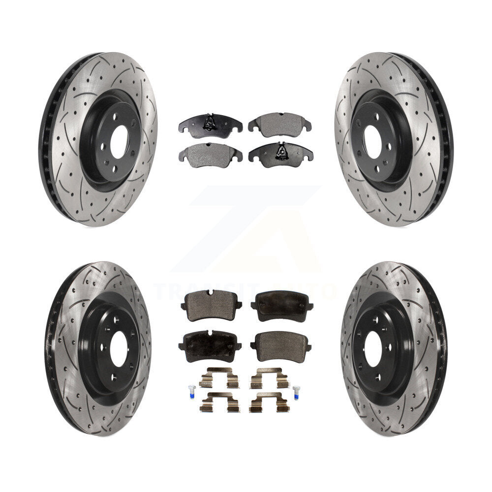 Coated Drill Slot Disc Brake Rotors Semi-Metallic Pad Front Rear Kit For Audi A6