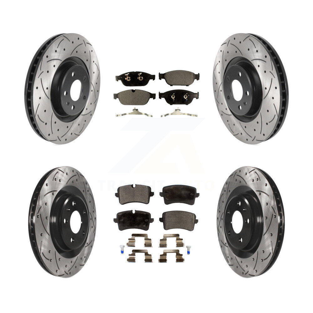 Drilled Slot Brake Rotor Semi-Metallic Pad Front Rear Kit For Audi A6 Quattro A7