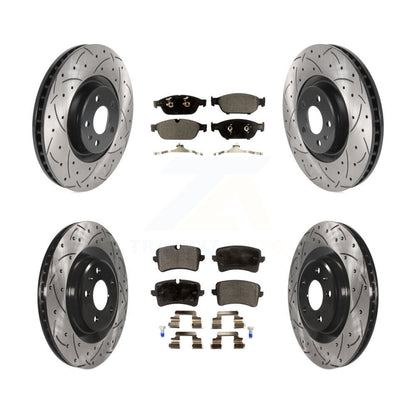 Drilled Slot Brake Rotor Semi-Metallic Pad Front Rear Kit For Audi A6 Quattro A7