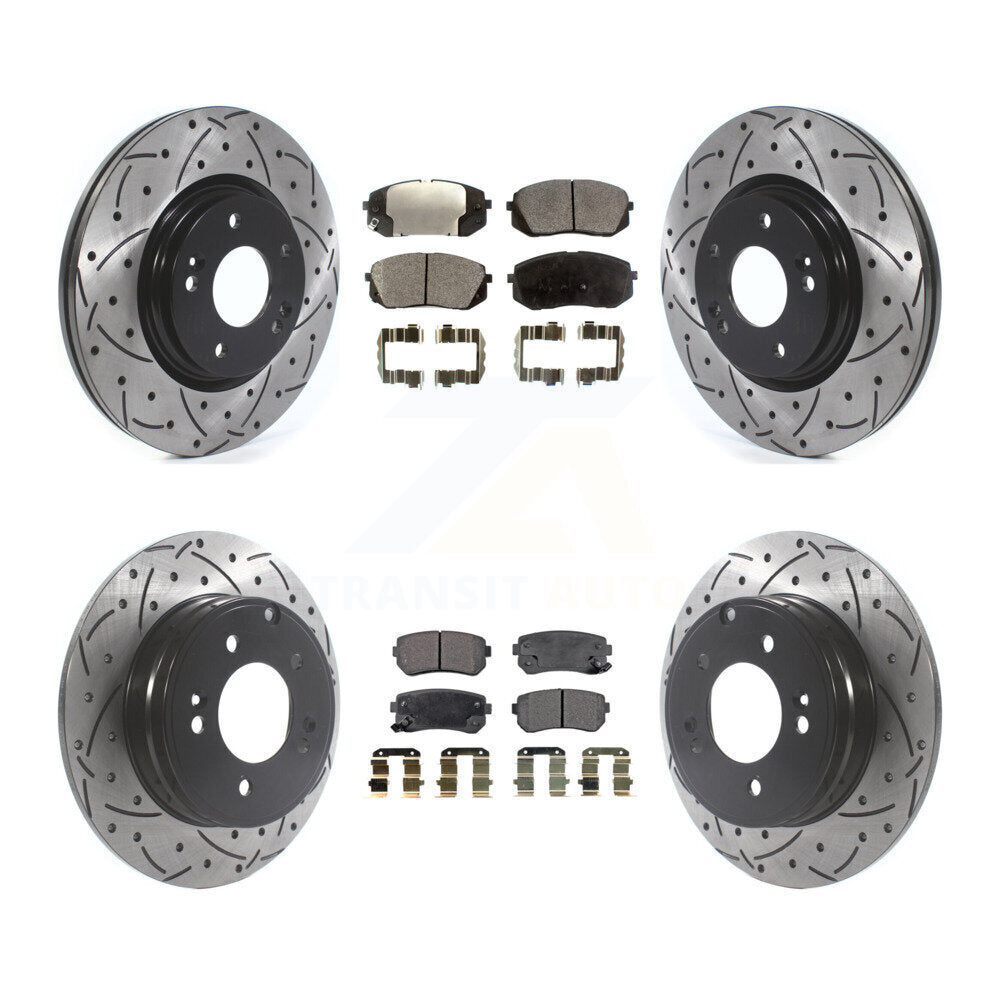 Drill Slot Disc Brake Rotors Semi-Metallic Pad Front Rear Kit For Hyundai Sonata