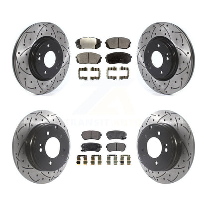 Drill Slot Disc Brake Rotors Semi-Metallic Pad Front Rear Kit For Hyundai Sonata
