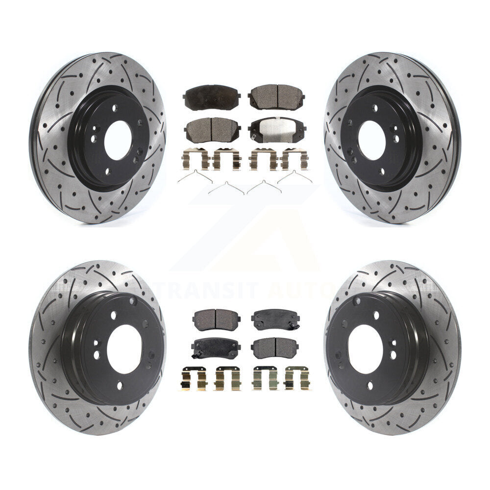 Drill Slot Disc Brake Rotors Semi-Metallic Pad Front Rear Kit For Hyundai Sonata