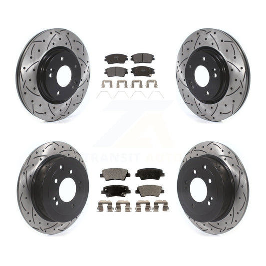 Drilled Slot Brake Rotor Semi-Metallic Pad Front Rear Kit For Hyundai Tucson Kia