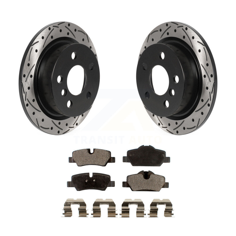 Coated Drilled Slot Disc Brake Rotors Semi-Metallic Pad Rear Kit For Mini Cooper