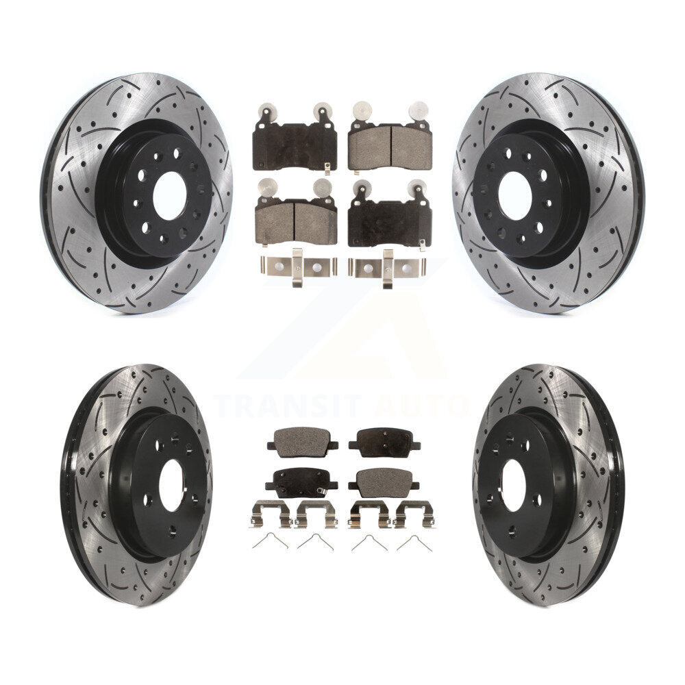 Drilled Slot Disc Brake Rotors Semi-Metallic Pad Front Rear Kit For Cadillac CT6